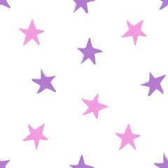 Obraz premium Cartoon purple stars on white or transparent background. Hand painted with acrylic paints.
