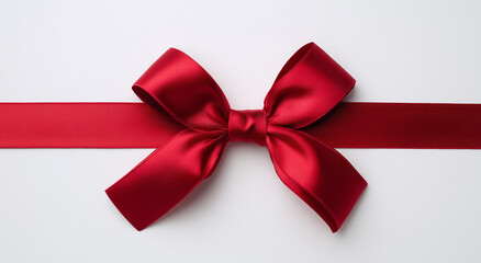 red ribbon with a bow, isolated on a white background, top view. with a clipping path.