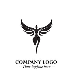 Elegant Angel Woman Silhouette Logo Symbol on White Background