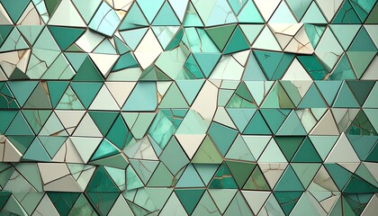 Abstract Mosaic: An artistic close-up reveals a captivating mosaic of triangles, each piece a unique shade of teal and turquoise, creating a mesmerizing pattern of textures and light and shadow.