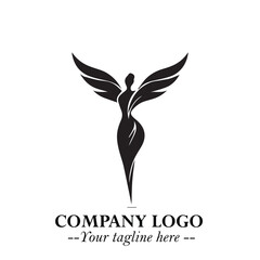 Fototapeta premium Elegant Angel Woman Silhouette Logo Symbol on White Background