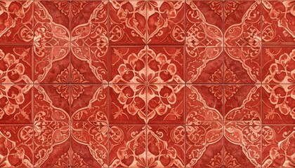 Geometric Tile Artwork: An artistic display of a vibrant, repetitive pattern of ornamental tiles. These tiles show a captivating blend of geometric forms and intricate floral motifs.