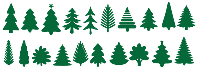Pine icon set. Fir tree vector set.