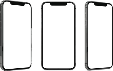 Realistic smartphone mockup set with blank white screen front and side views vector illustration