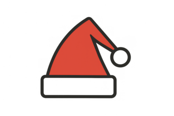 Santa hat icon representing christmas, holiday, winter, and celebration with red fabric and white pompom