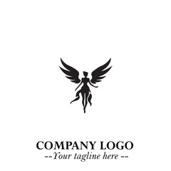 Elegant Angel Woman Silhouette Logo Symbol on White Background