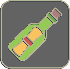 Icon bottle mail. Pirates theme elements. Icon in embossed style.