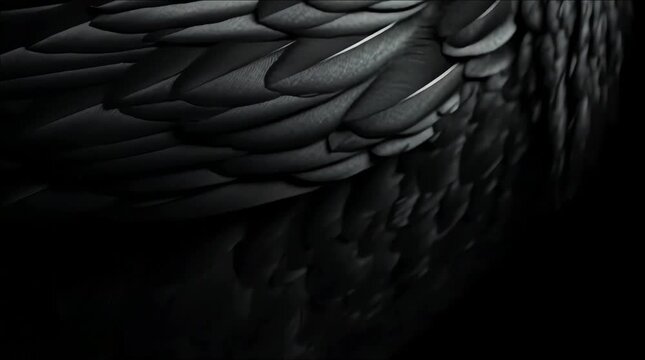 Elegant flowing raven feathers create a dark, textured background perfect for dramatic visuals and mysterious themes, adding depth and a touch of the gothic