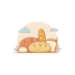 Assortment of Freshly Baked Bread Loaves Illustration.