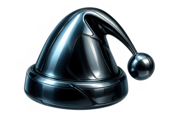 Futuristic metal santa hat icon representing modern holiday, digital christmas, technology, sleek design, and celebration
