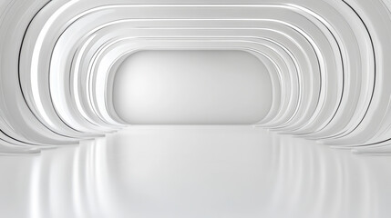 Obraz premium Futuristic white arch interior with smooth reflective floor evoking calm minimalism