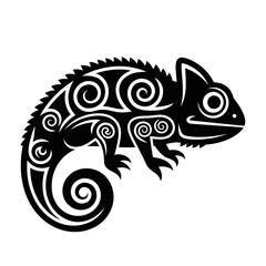 Stylized Chameleon Silhouette with Intricate Swirl Designs.
