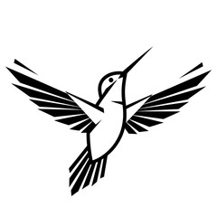 Hummingbird in Flight - A Graphic Black and White Illustration.
