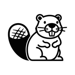 Cartoon beaver illustration with a large tail and cute expression looking forward.