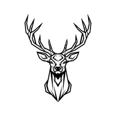 Naklejka premium Geometric deer head illustration with detailed antlers and sharp lines.