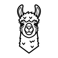 Naklejka premium Monochrome vector illustration of a cute llama head mascot.