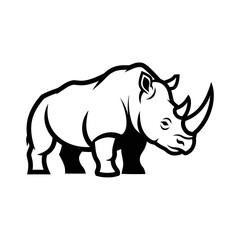 Obraz premium Monochrome Illustration of a Powerful Rhinoceros with Prominent Horns.