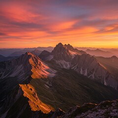 Mountain range at sunrise with vibrant sky