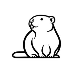 Cute Cartoon Beaver Line Art Illustration.