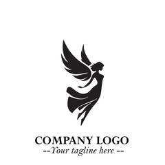 Fototapeta premium Elegant Angel Woman Silhouette Logo Symbol on White Background