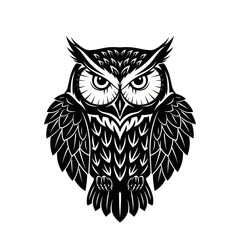 Detailed Owl Illustration with Intricate Feather Patterns and Piercing Gaze.