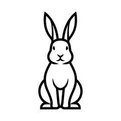 Simple black and white line art illustration of a rabbit.