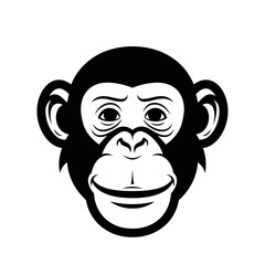 Stylized Black and White Chimpanzee Face Icon.