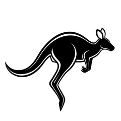 Black kangaroo silhouette leaping across a white background in a dynamic pose.