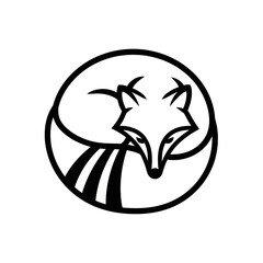Sleeping fox curled up in a circle with a minimalist design.