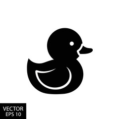 Black Rubber Duck Icon Isolated on White Background Vector Illustration.