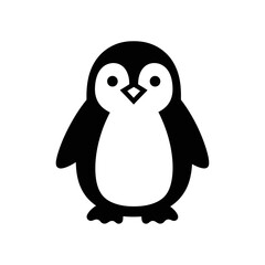 Simple black and white cartoon penguin icon isolated on a white background.