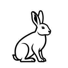 Simple Black and White Outline Drawing of a Rabbit Sitting Upright.