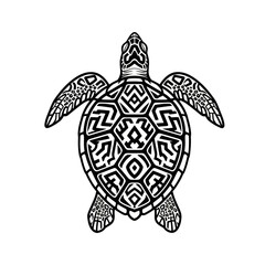 Fototapeta premium Intricate Sea Turtle Illustration - A Detailed Black and White Design.