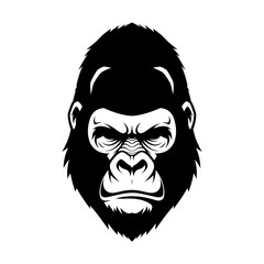 Powerful Gorilla Head Vector Illustration with Intense Gaze and Detailed Fur Texture.