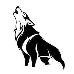 Stylized black and white wolf howling logo design.