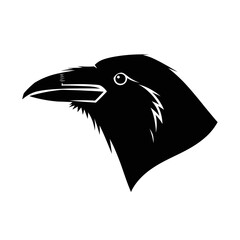 Naklejka premium Raven Head Silhouette - Striking Bird Profile in Black and White.
