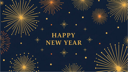 Festive Celebration Happy New Year Fireworks on Dark Background - Greeting Card Design