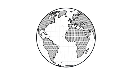 Simple black and white line art illustration of the Earth globe showing continents on a white background