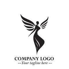 Elegant Angel Woman Silhouette Logo Symbol on White Background