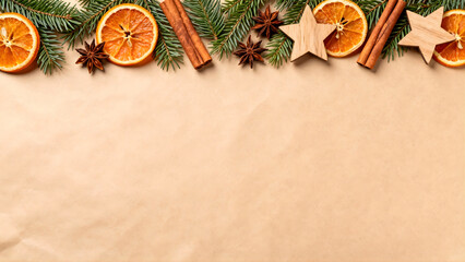  Flat Lay Rustic Holiday Frame with Dried Citrus and Natural Christmas Decorations