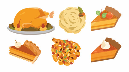 Thanksgiving Meal Icons Isolated on White Background Vector

