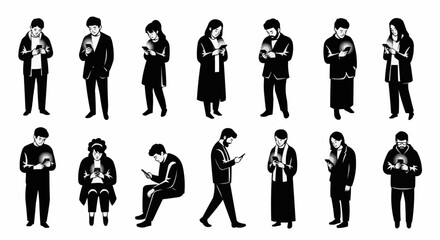 Silhouetted People Engrossed in Smartphones - A Modern Social Commentary.