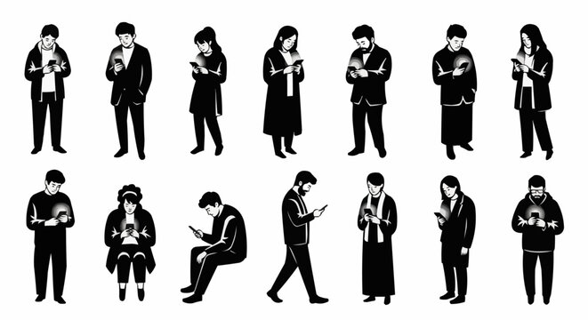 Silhouetted People Engrossed in Smartphones - A Modern Social Commentary.