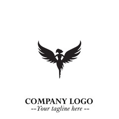Elegant Angel Woman Silhouette Logo Symbol on White Background
