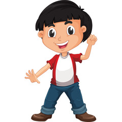Smiling Young Boy Wearing A Red And White T-Shirt And Blue Jeans Standing On Transparent Background
