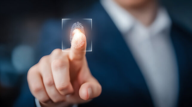 A businessman interacts with a futuristic touchscreen interface, emphasizing innovation and modern technology in a corporate setting. - Powered by Adobe