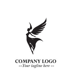 Elegant Angel Woman Silhouette Logo Symbol on White Background