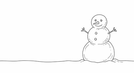 Hand Drawn Snowman On Winter Scene Background Copy Space