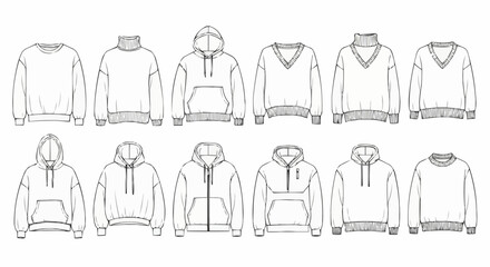Assorted Hoodie and Sweatshirt Outlines - Fashion Design Templates.