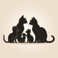 Black Cat Family Silhouette Illustration